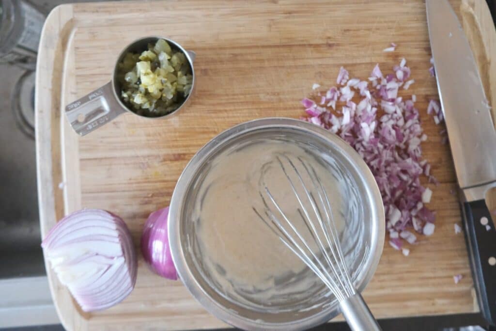 Pickles, shallot and dressing