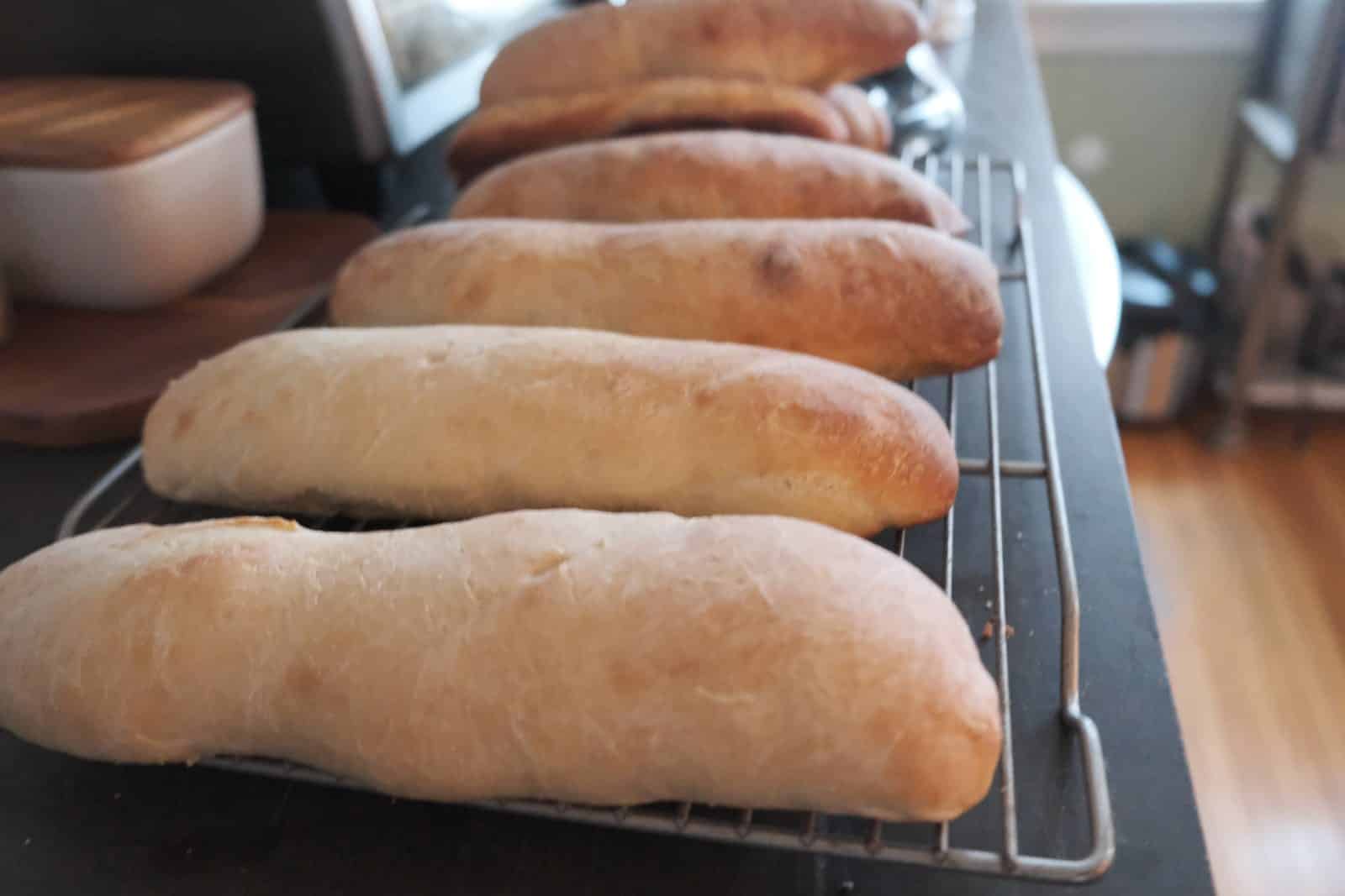 Baked Vietnamese baguettes cooling