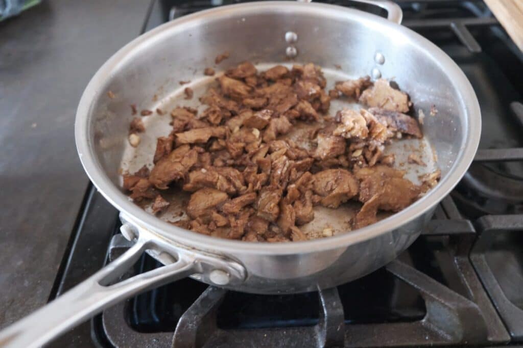 Mock duck browning in the pan