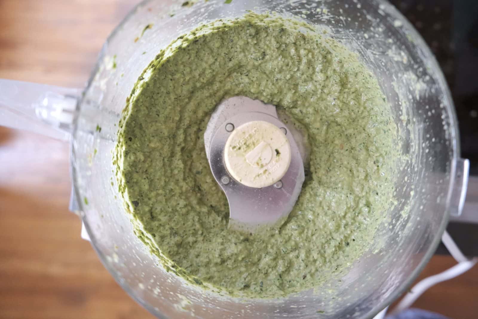 Thai basil pesto in the processor